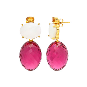 Pendiente de forma ovalada geométrica de nueva llegada con hidra rosa y pendiente de piedra preciosa blanca brillante de Gemstone - Product Image 2