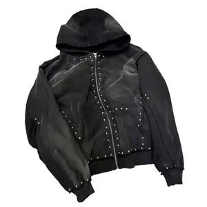 2025 hommes recadrée Vintage pull à capuche hiver soleil délavé à l'acide Patch personnalisé broderie détresse grande taille haut unisexe 100% - Product Image 3