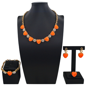 Juego de Joyería Zhuerrui de 4 Piezas con Baño de Oro, Esmalte Naranja, Corazón y Diamantes de Imitación, Collar para Mujer, Uso Diario y Fiestas, HJ2500114 - Product Image 1
