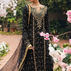 2024 vestido de fiesta bordado pesado trabajo largo Kurta brocado Salwar encaje Natural lentejuelas cristal Beadssstone Dabka trabajo - Product Image 1