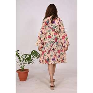 Robe kimono maxi bohème 100% coton imprimée à la main, motif oiseau, douce, pour la maternité, taille naturelle, écologique, été - Product Image 6