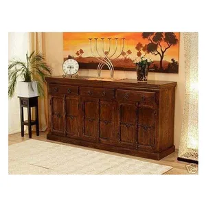 民族风格高品质大尺寸铁配件和手工雕刻Sheesham木餐具柜的批量供应商