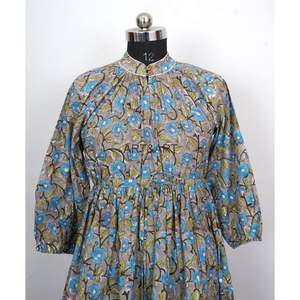 เสื้อคลุมลายดอกไม้แฟชั่นเกาหลีสำหรับเด็กผู้หญิงเสื้อแม็กซี่แขนยาวผ้าคอตตอนแต่งระบายเอวซักได้แบบกระดุมสไตล์เม็กซิกัน100% - Product Image 6