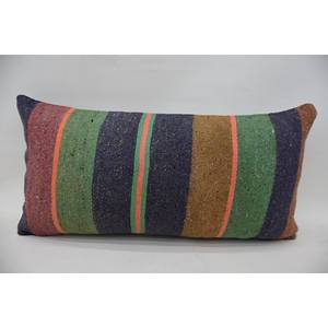 Multicolor Vintage Boho Kantha <b>Pillow</b> 12x24 Inches Wool Patchwork <b>Pillow</b> with Woven Embroidered Printed Patterns for Sofas - Product Image 1