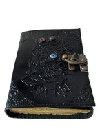 Búho en relieve LIBRO DE SOMBRAS diario de cuero genuino cuaderno de Color negro para hombres mujeres hecho a mano Vintage Deckle Edge diario de papel