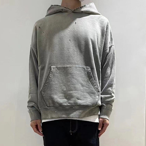 Poids lourd 420 Gsm sweat à capuche sans chaîne personnalisé hommes en détresse surdimensionné blanc acide Vintage acide lavé à capuche - Product Image 2