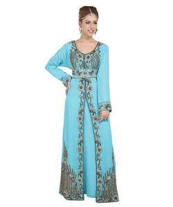 Caftans en georgette bleue avec fonction respirante brodée Zari Work ODM pour vêtements islamiques - Product Image 1