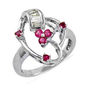 Bague en argent 925 avec rubis pour femme, design géométrique délicat avec pierre précieuse ovale, rhodium, bijoux fins, cadeau - Product Image 1