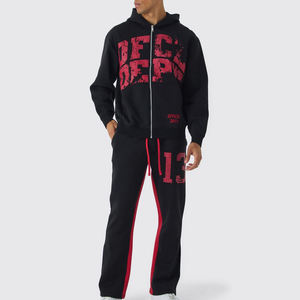 ชุดวอร์มลายพิมพ์สีดำแดง ดีไซน์ล่าสุด สำหรับผู้ชาย รับสกรีนโลโก้และป้าย ชุดซิปผู้ชาย - Product Image 1