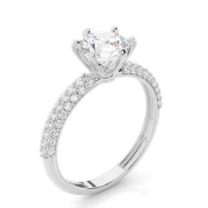 Bague solitaire ethnique en or blanc 18 carats avec diamant de laboratoire de 1 carat, couleur E, clarté VS1, taille brillant, pour femme, Vala Brothers R-13-1 - Product Image 1
