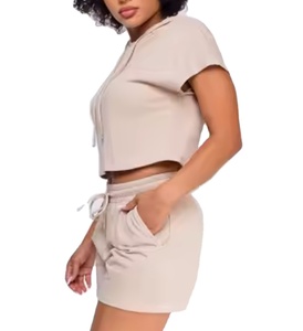 Top corto de gimnasio de alta calidad, sudaderas con capucha para mujer, conjunto de pantalones cortos de dos piezas personalizados, camiseta para mujer y chándal corto de gran tamaño 2026 - Product Image 4