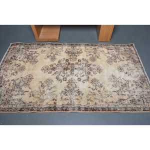 Vintage Area Rug 3.9x6.7 ft (119x205 cm), <b>Brown</b> Camouflage Turkish Rug - Product Image 3