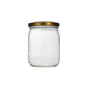 Popular 450ml Round Glass Jars for Snacks Wholesale Chocolate Empty Glass Bottles for Chili Sauce Sweets and Candies Wholesale