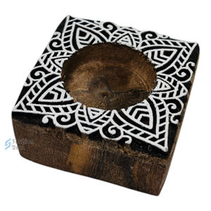 Portavelas de Bloque de Madera Ecológico Hecho a Mano (Sin Vela) Forma de Flor Decoración para el Hogar para el Festival Diwali Regalo 2 - Product Image 1