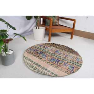 Alfombra turca vintage de 3x3 pies, alfombra azul con plantas y árboles - Product Image 3