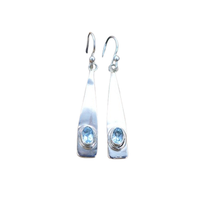 Handmade Boho Style 925 Sterling <b>Silver</b> <b>Earrings</b> Blue Topaz Gemstone Classic <b>Wedding</b> Jewelry with Gold Plating Women's Gift - Product Image 1
