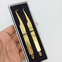 Nouvelle pince à épiler d'extension de cils en acier inoxydable japonais à 90 degrés couleur or signe de dollar volume de cils pointus en bas