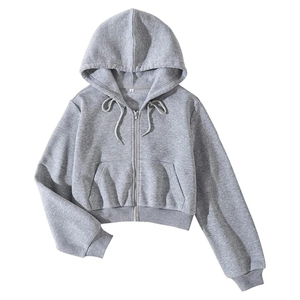 Venta al por mayor de alta calidad de moda liso logotipo personalizado de impresión 100% algodón corto de las mujeres de gran tamaño Crop Top señoras sudaderas con capucha - Product Image 2