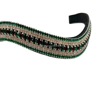 Correa de cuero genuino para cejas de caballo, de lujo, Esmeralda, verde y cristales dorados, diamante mega ostentoso, negro o marrón, cuero prémium - Product Image 1