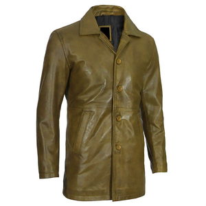 Abrigo Largo de Cuero Genuino para Hombre, de Alta Gama, Hecho a Mano, Ecológico, Transpirable, de Secado Rápido, Grueso, para Invierno - Product Image 1