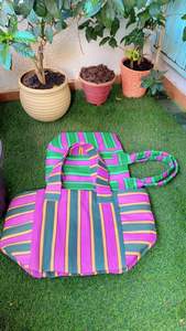 Eco-Friendly Custom Handloom Recycled <b>Nylon</b> <b>Tote</b> Cosmetic <b>Bags</b> Fashionable Striped Woven Shopping Pouches Reusable <b>Zipper</b> - Product Image 4