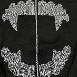 High Quality With Stitchmode Rhinestone <b>Hoodie</b> <b>Oversized</b> Custom logo Men Zipper Hoodies for Street Wear Loose Fit Men Hoodies - Product Image 3