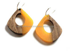 Elegante Juego de Pendientes de Aro de Resina y Madera, Chapados en Rodio, Joyería de Moda para Mujer, Estilo Moderno, Exportación Mundial Falak - Product Image 4