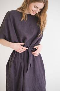 ชุดเดรสผ้าลินินพร้อมเข็มขัดหรูหราวินเทจเดรสผ้าลินินทรงหลวมเรียบง่ายสำหรับฤดูร้อน - Product Image 2