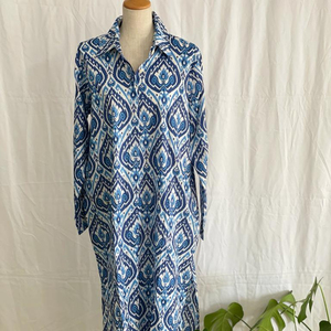 Hermosa manga larga Kurti largo para mujer Floral bloque de mano Casual Wear Maxi vestido - Product Image 1