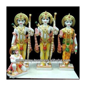 La plus belle statue de dieu Ram Darbar en marbre blanc Surface lisse et brillante Bénédiction colorée à la main culte utilisé dans les temples - Product Image 1