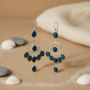 Bohemian 925 <b>Silver</b> Opal <b>Chandelier</b> Earrings Women's Geometric Dangle Party Jewelry Bezel Setting - Product Image 2