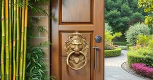 Heurtoir de porte en laiton: Poignée de porte design du Roi Lion antique - Product Image 4