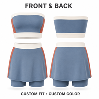 Set Baju Olahraga Wanita Custom Warna-Warni, Atasan Tube Top, Rok Pendek, Bahan Stretch, Pakaian Fitness, Yoga, Tenis, Buatan Cina, Pengiriman 7 Hari