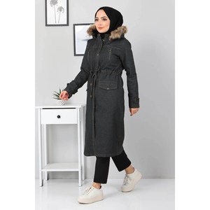 Veste longue en jean avec fermeture éclair et détail de style trench, type vêtement d'extérieur - Product Image 1