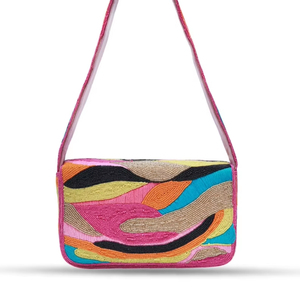 Sac à main artisanal MS en perles de verre multicolores avec poignée, sac décontracté à porter à la main, sac baguette indien fait main de forme personnalisée - Product Image 1