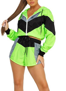 Nouveau été Nylon survêtements Style Hip Hop été Nylon survêtements femmes grande taille coupe-vent fermeture éclair Shorts 2 pièces ensemble - Product Image 3