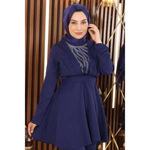 Conjunto Indigo con Cinturón MSW19122-1, Estilo Casual, Blusa Midi con Detalle de Piedras - Product Image 2