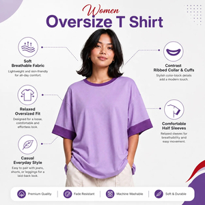 เสื้อยืดโอเวอร์ไซส์สำหรับผู้หญิง ผลิตจากวัสดุเนื้อนุ่ม ทรงหลวม สวมใส่สบาย และคุณภาพทนทาน - Product Image 6