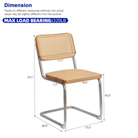 Ensemble de 2 chaises de salle à manger en rotin de style mid-century, chaises d'appoint Breuer avec structure cantilever chromée pour salle à manger, cuisine, salon