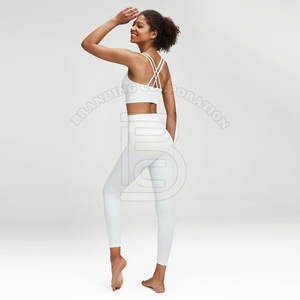 Ropa deportiva con logotipo personalizado para mujer, ropa de entrenamiento físico de cintura alta, conjuntos de Yoga de dos piezas, conjunto de sujetador y mallas para Yoga - Product Image 6