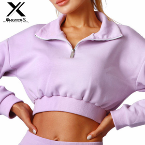 Sudadera de punto coreana de cuello alto para mujer, cálida, con media cremallera, estilo crop, para otoño/invierno, deportiva, con cremallera interior. - Product Image 3