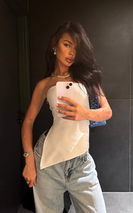 Top largo tipo bandeau con dobladillo asimétrico dividido de vendaje blanco OEM para mujer, ropa de fiesta recién lanzada de talla personalizada al por mayor - Product Image 5