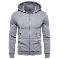 Sweat à capuche zippé personnalisé pour homme, 400 g/m², molleton 100 % coton épais, coupe classique, gris, brodé, impression numérique, respirant