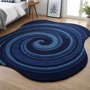 Alfombra azul ondulada abstracta moderna-Alfombra con mechones texturizada en 3D para sala de estar y Dormitorio | Alfombra de forma orgánica irregular Piso de diseñador - Product Image 2