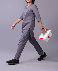 Uniforme Médico de Verano de Alta Calidad para Enfermeros y Doctores Unisex, Manga Corta, Material de Poliéster y Spandex - Product Image 3