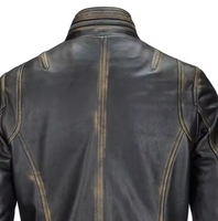 Blouson en cuir de motard pour homme, style streetwear, personnalisé, en cuir de vachette, col montant, effet vieilli avec marques rustiques naturelles, pour l'hiver, vente en gros