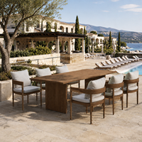 Ensemble de salle à manger d'extérieur en teck résistant aux intempéries, ensemble de fauteuils en bois pour hôtel, complexe hôtelier, restaurant, OEM personnalisé