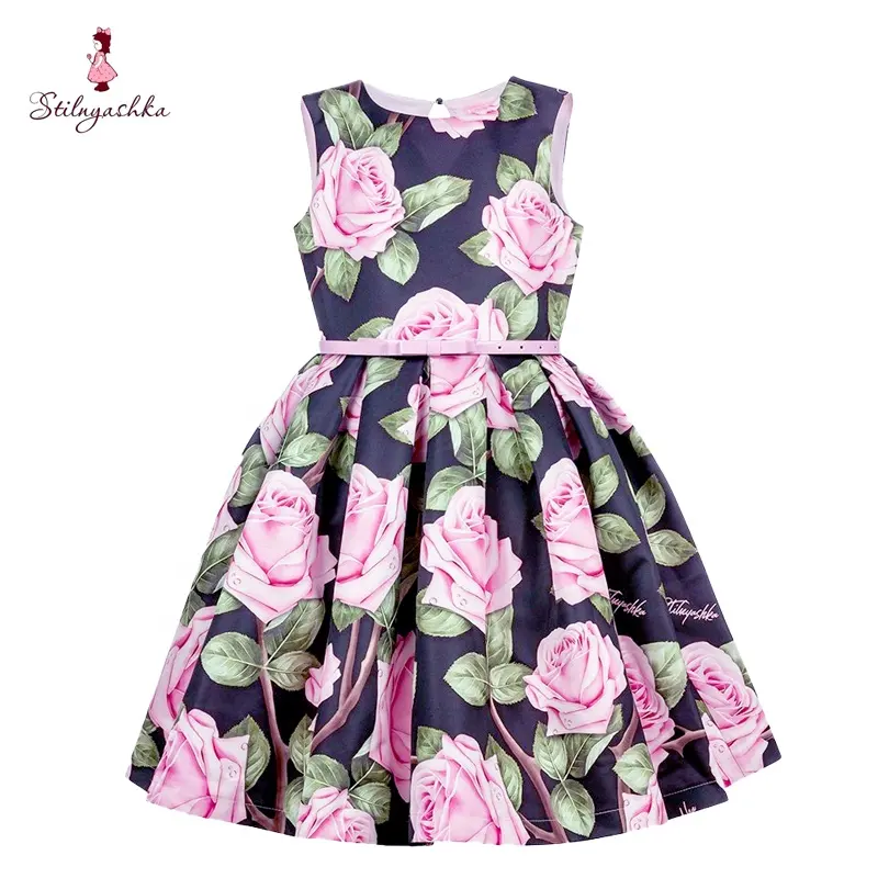 Stilnyashka 13295-2 Kinder Kleidung Rose Print Blumen mädchen Kleider Prinzessin Kleider für Mädchen Little Kids Kleidung Großhandel