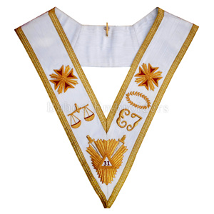 Masonic Rose Croix 31ST องศาปกของริบบิ้นผ้าขนแกะสีขาวประดับด้วยผ้าถักด้วยมือสีทองทั้งสองขอบ - Product Image 3