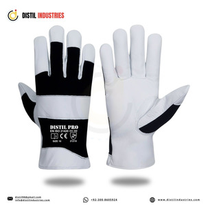 Gants de travail en cuir de chèvre assemblé avec dos en tissu coton interlock respirant, gants de conduite en cuir confortables pour la sécurité des mains - Product Image 1